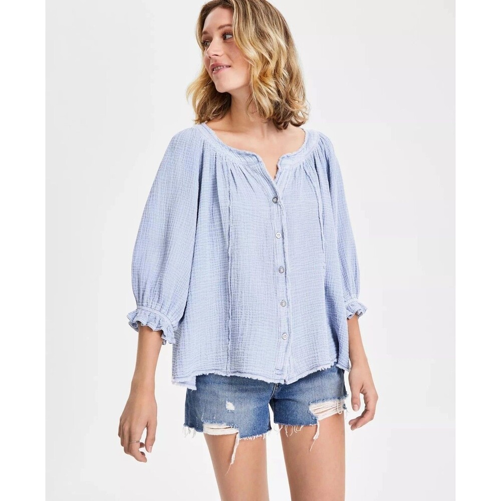 Free People We The Free Lucy Solid Shirt Blouse Top Buttondown Cotton M 285404